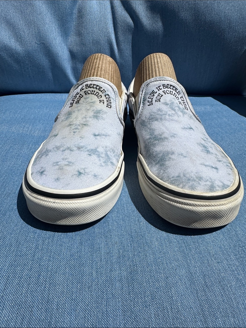 Vans Classic Slip-On Sneakers in White with Blue Tie-Dye - Picture 8 of 8